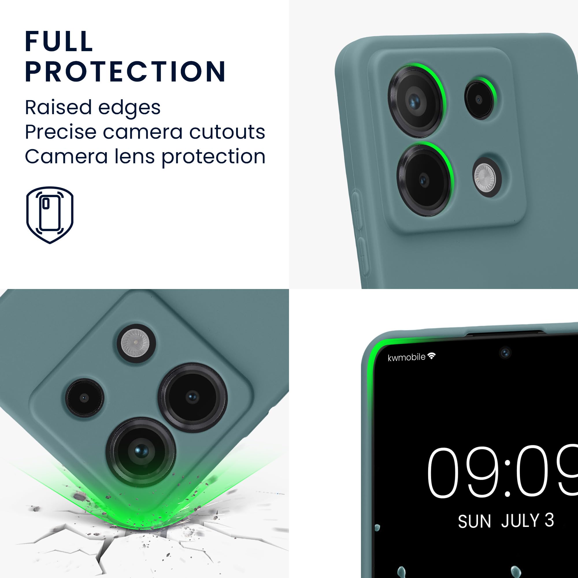 Kwmobile Handyhülle Für Xiaomi Redmi Note 14 Pro 5G / Pro+ 5G / Poco X7 – Weiches Silikon-Case, Kabelloses Laden, Blaugrün