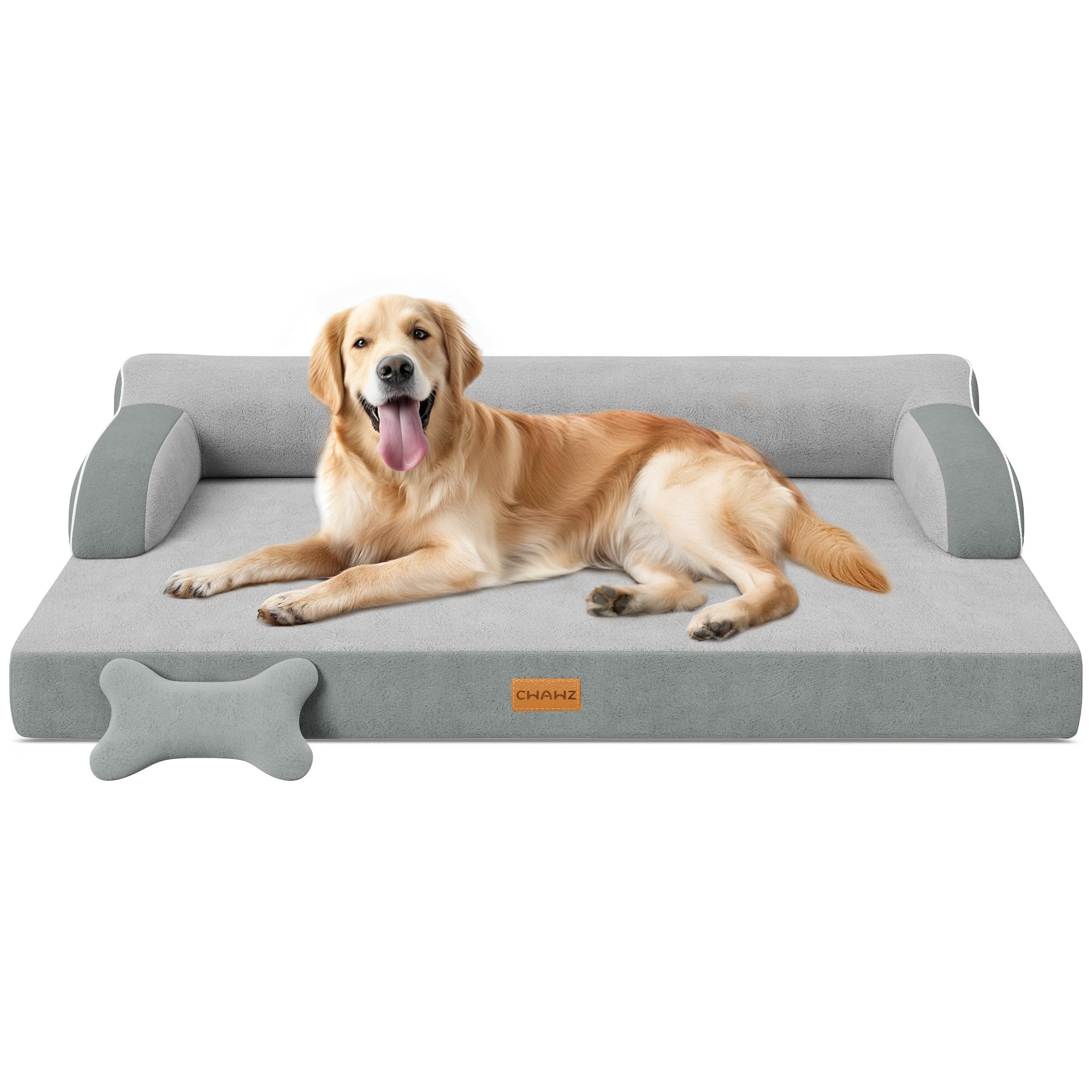 XL Orthopedic Dog Bed, Extra Large Dog Bed, Dual-Sided Pet Cooling Beds with Memory Foam Washable Cover Nonslip Bottom, Waterproof XLarge Pet Couch Beds with Bolsters, Light Grey