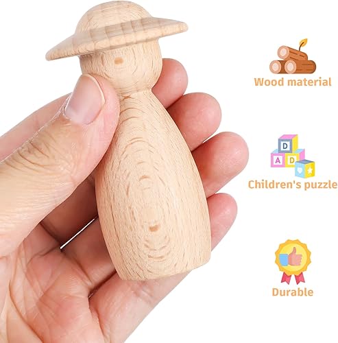 Miniatura 5 de MAGICLULU 5 muñecas de madera en blanco sin acabar, sin pintar, muñecos de marionetas en blanco con clavijas de madera, manualidades para bricolaje,