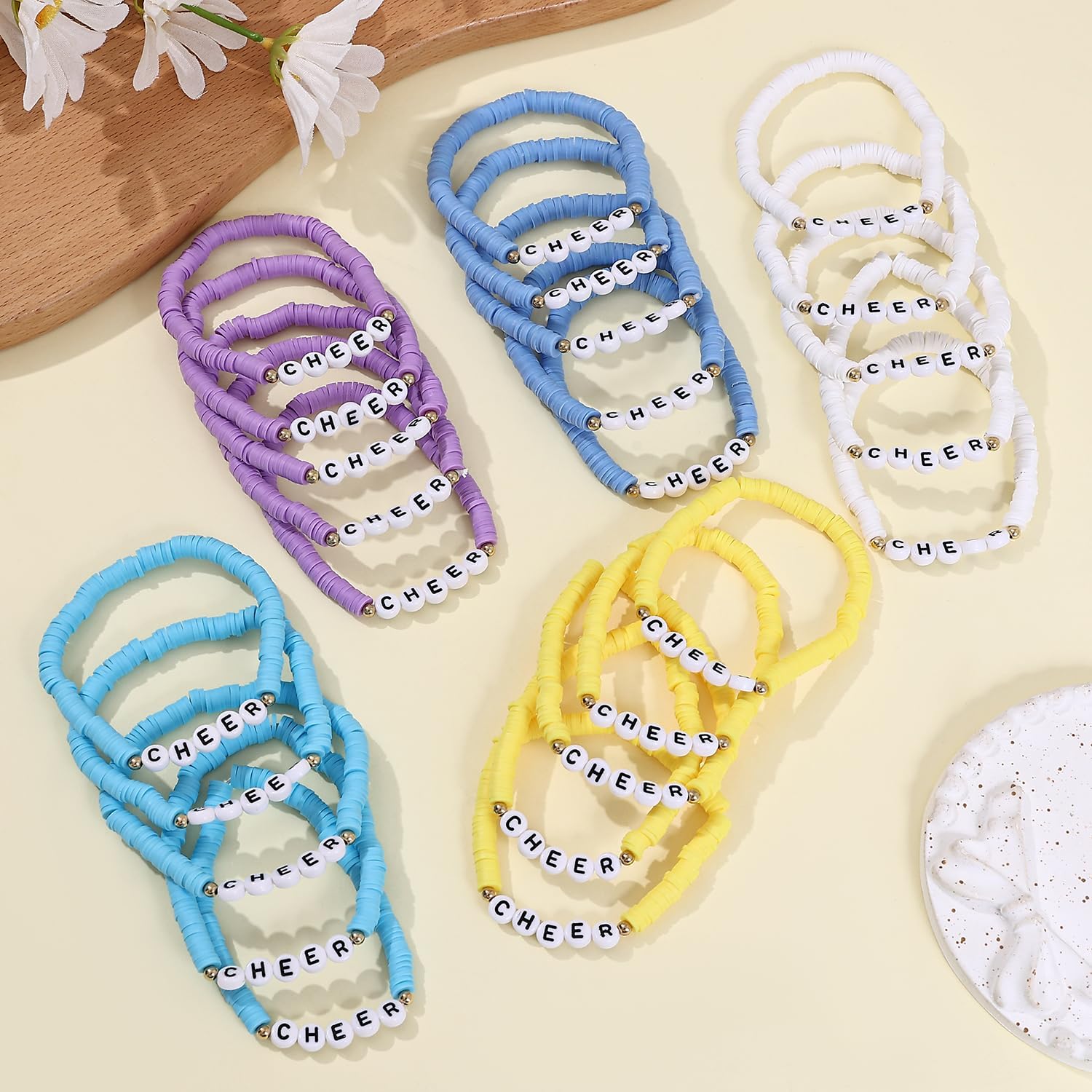 Cooluckday Cheer Bracelets for Team Cheer Gifts Bulk for Team Cheerleader Gifts Set for Women Stackable Clay Y2k Friendship Bracelets for Women - Image 5