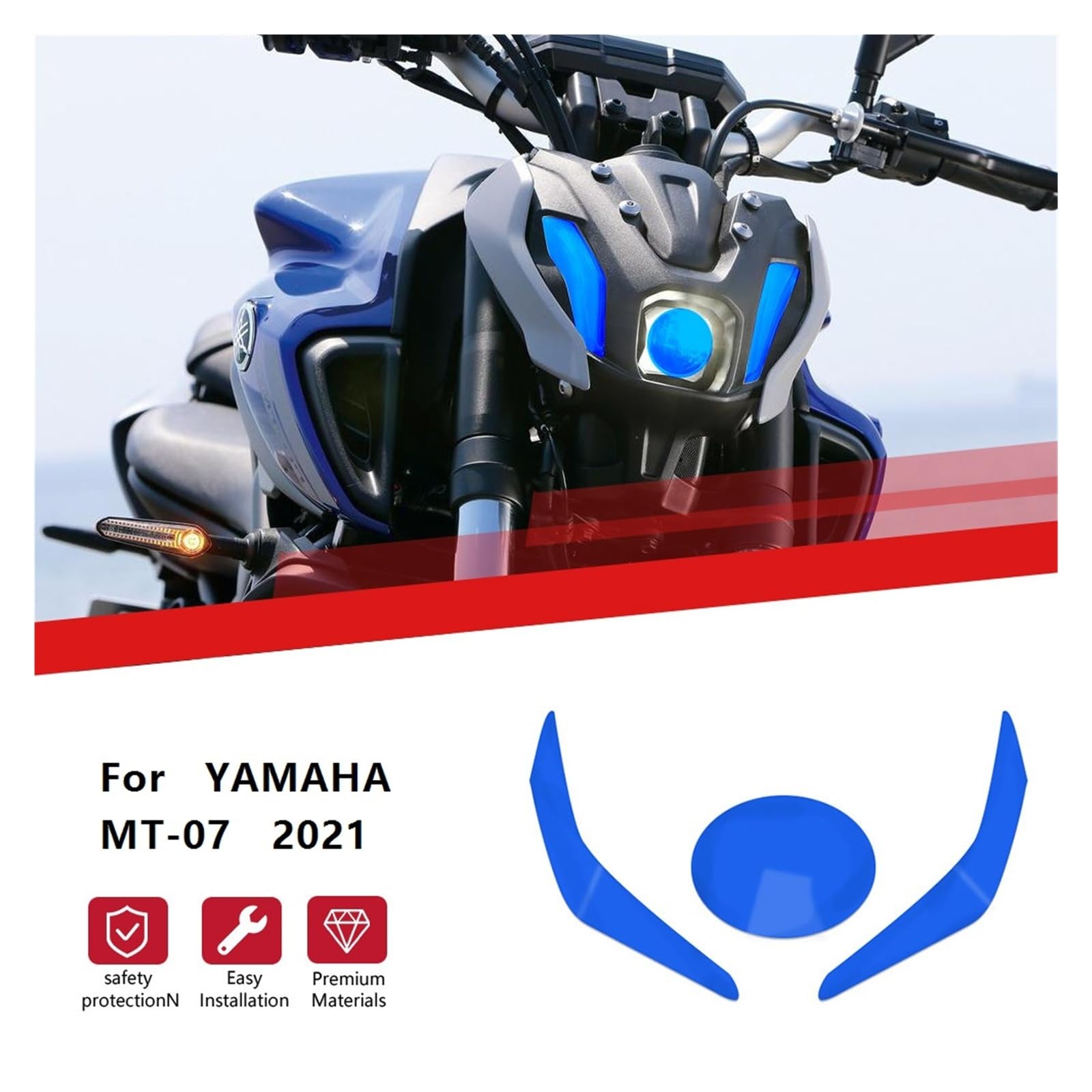 osłona reflektora motocykl Dla YAMAHA MT-07 MT07 2021 Zmodyfikowana Motocyklowa Osłona Reflektora, Folia Ochronna Zmieniająca Kolor, Soczewka Reflektora metalowy retro grill(Blue)
