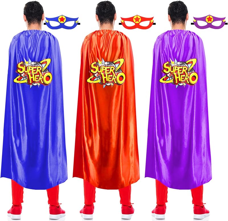 Adult Super-Hero-Capes and Masks as Halloween Superhero Costumes | 3 Pcs Group Costumes for Women Men - Easy Cosplay Wizard & Vampire Outfits for Couples Friends Family Party, Charity Runs