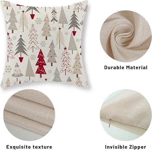 Miniatura 7 de Juego de 2 fundas de almohada de Navidad de 18 x 18 pulgadas, fundas de almohada de lino geométricas coloridas para árbol de Navidad, decoración de