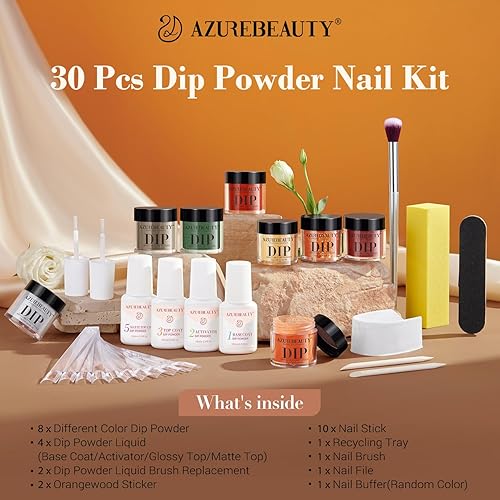 Miniatura 7 de AZUREBEAUTY Kit de iniciación de polvo de uñas de inmersión, gris arce, verde salvia, verde oscuro, juego de 8 colores con palitos de uñas, base de