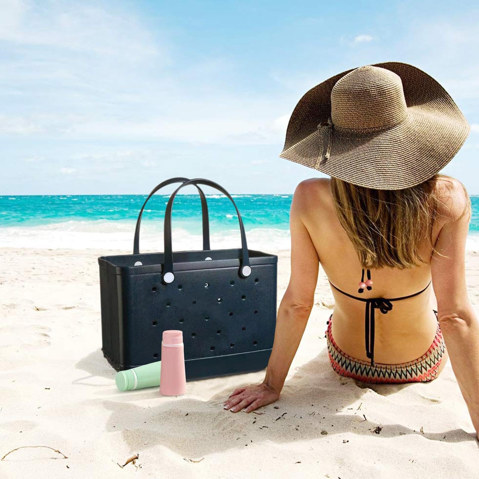 Grand sac de plage, sac de transport en caoutchouc, sac de voyage étanche pour femme, sac de transport lavable, sac à main élégant pour femme, sac à provisions en caoutchouc avec trous, sac à main