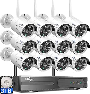 Hiseeu Wireless Pro WiFi Security Camera System, 16CH 4K NVR Kit, Plug-in Powered 12Pcs 5MP CCTV Home Security Camera System for Indoor/Outdoor, Night Vision, Waterproof, Motion Detection, 3TB HDD asin的图片