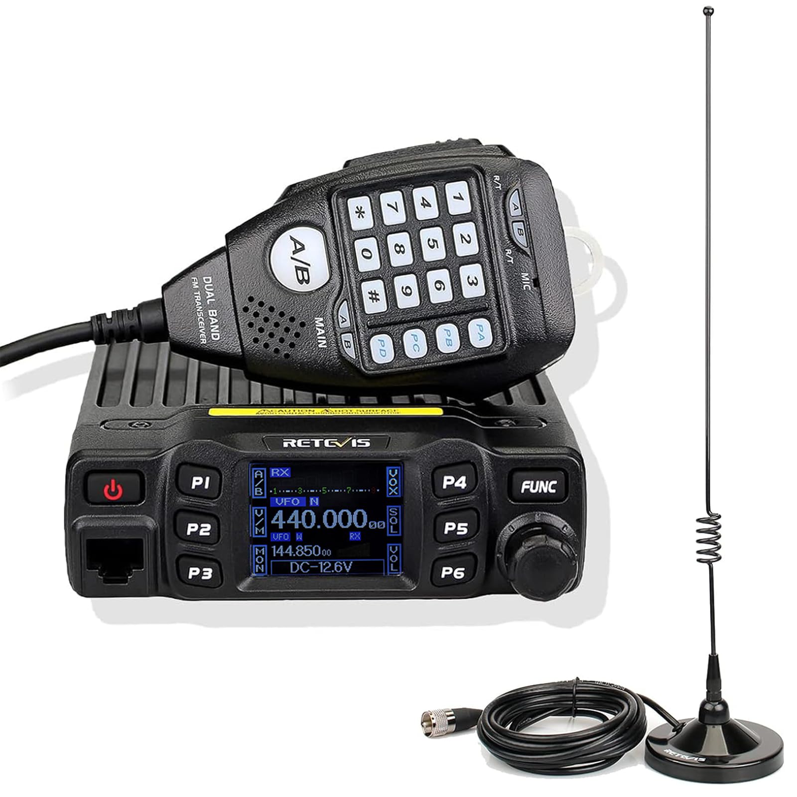 Retevis RT95 Transceptor de Radioaficionado con Antena, Banda Dual, Mini Transceptores Móviles con Pantalla LCD Giratoria Dual, 200 Canales, Antena Móvil SL16/PL259 para Automóvil - 1