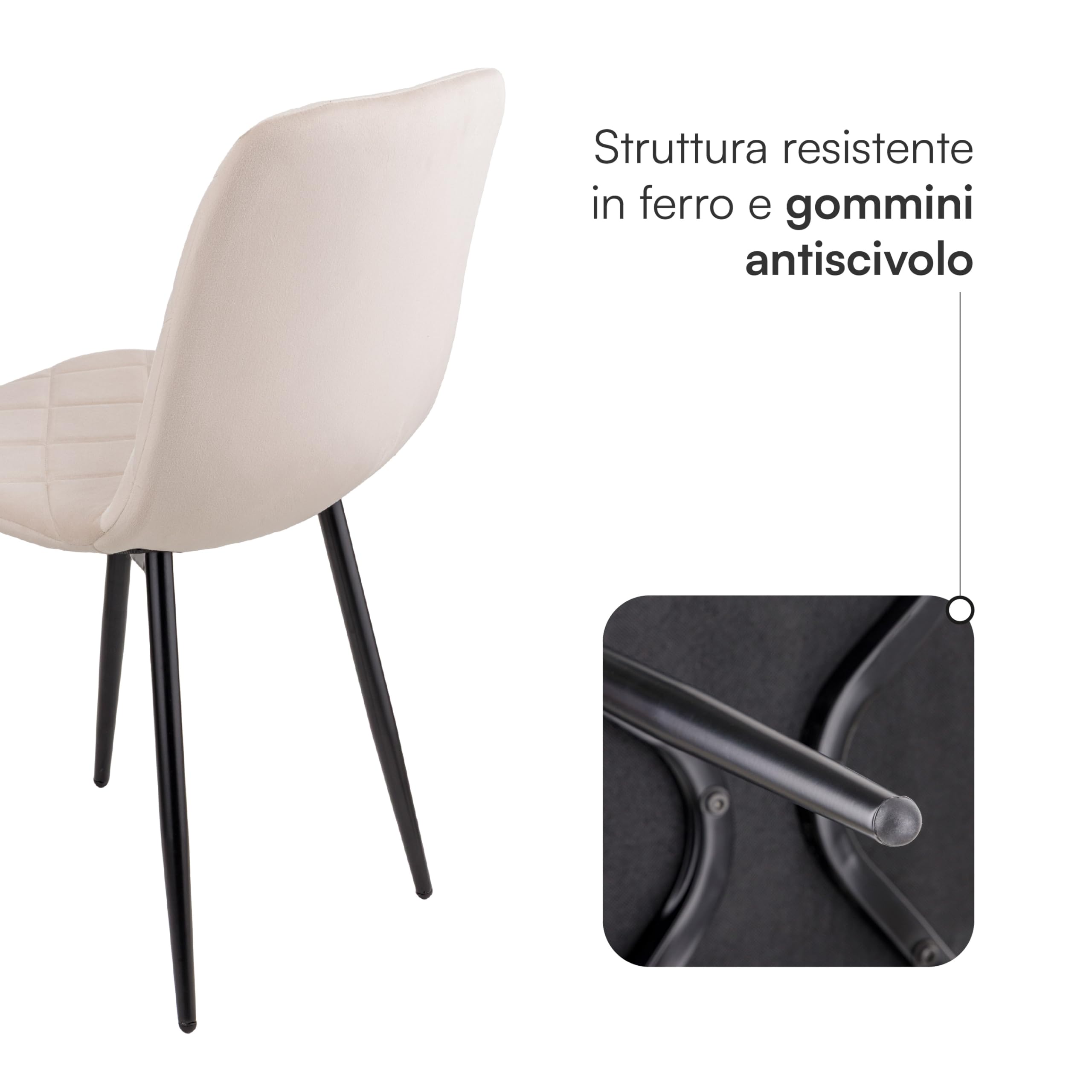 Baroni Home Set di 4 Sedie Moderne con Rivestimento in Velluto e Gambe in Ferro Nero, Poltrona da Soggiorno, Camera da Letto, Sala da Pranzo, Beige, 52x44x85 cm
