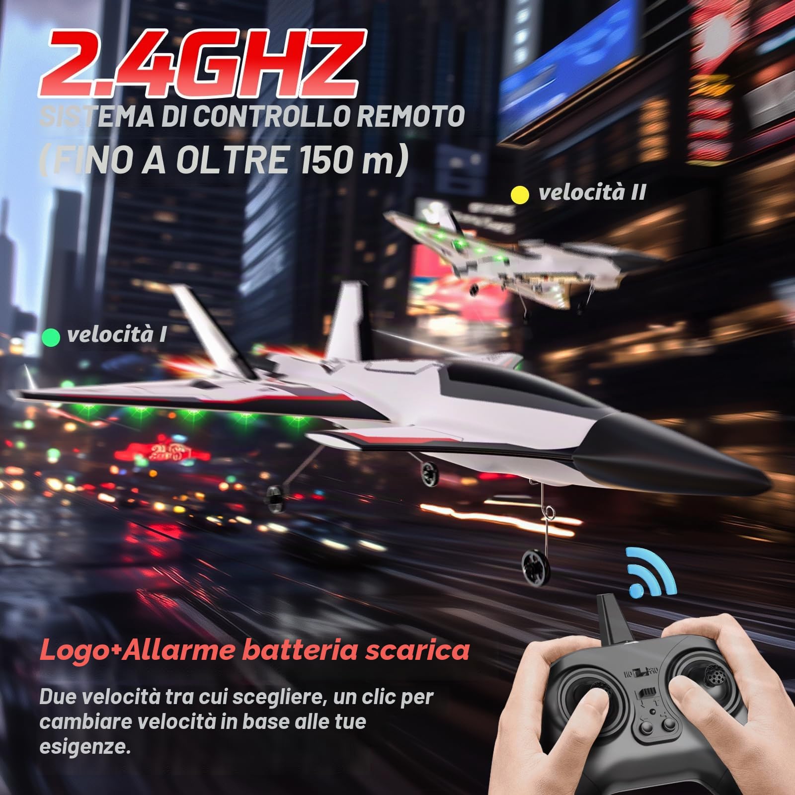 DEERC Aereo telecomandato Future RC Aereo a 4 canali con luci LED, facile da volare, aereo acrobatico, stabilizzatore giroscopico a 6 assi 2.4GHz, RTF, per adulti, bambini, principianti e ragazzi.