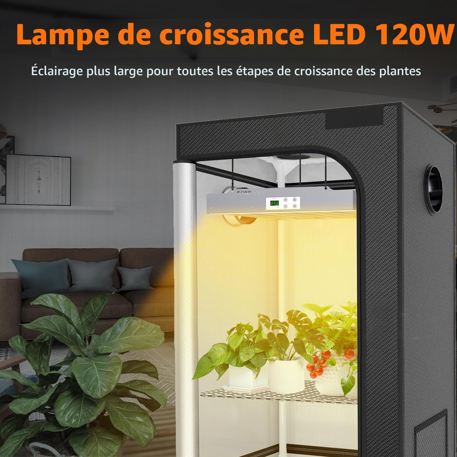 SPF1200 PRO Lampe de culture LED 120 W, 90 x 90 cm, couverture 660 LED, spectre complet semblable au soleil avec UV et IR, variateur de lumière et de floraison, lampe de croissance de légumes et de fl