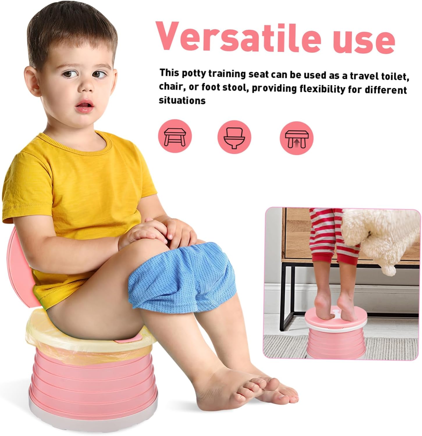 HEMOTON 1 Set Toilet Portable Potty Toilet Seat Attachment Potty Seat Collapsible Potty for Travel Toilet Pink Environmental Protection Pp