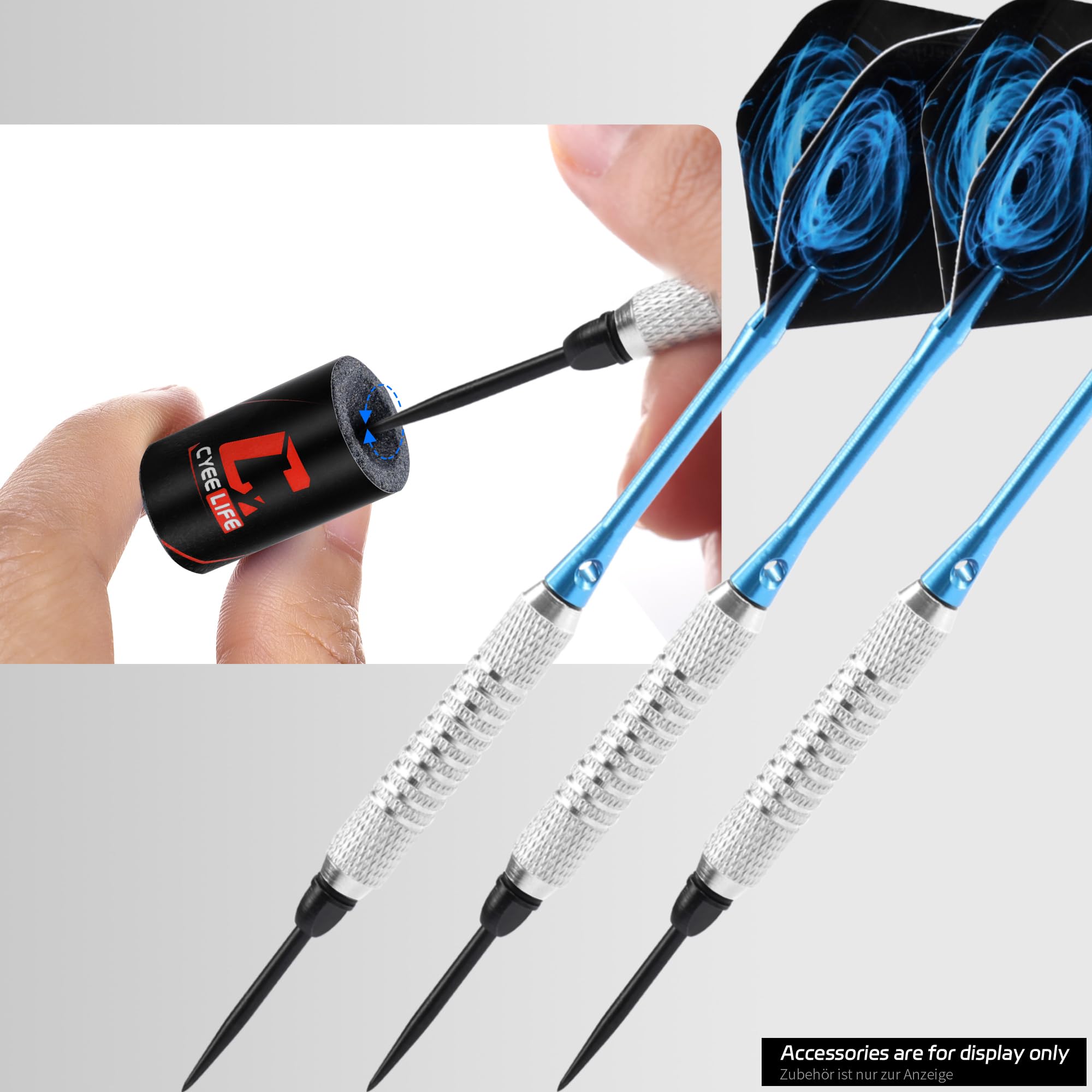 CyeeLife puntas de dardos de acero 2BA con anillos de goma y sacapuntas