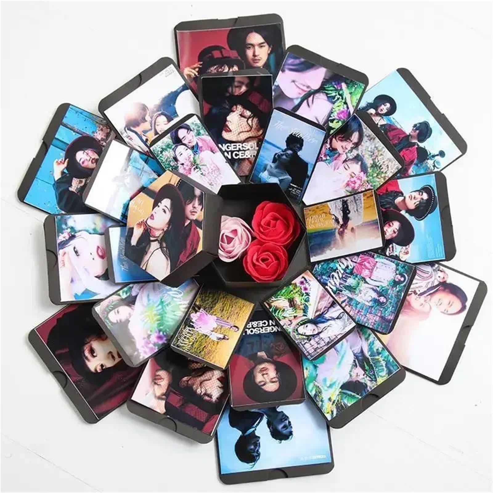 2 Set Di Scatole for Album Fotografici Esagonali Fai-da-te Per Feste | Scrapbook Bella sorpresa Esplosione Coppia Scatola Amore Memoria Anniversario San Valentino(Black)