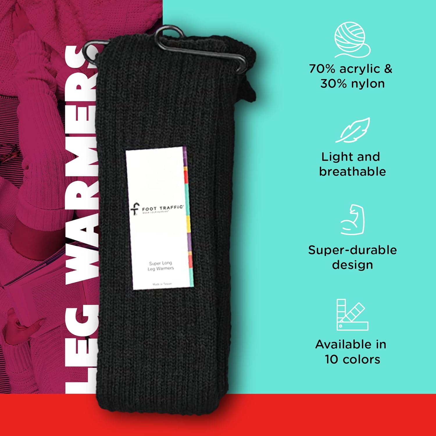 Foot Traffic, Cable Knit Legwarmers (Long, Black) - Image 2