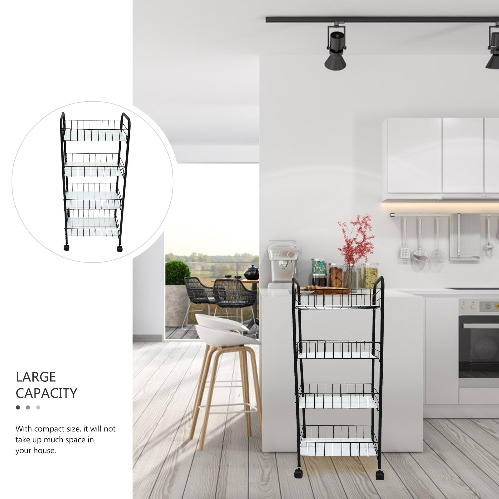 Carrito de Almacenamiento Negro Diseño Multicapa, Ruedas Freno, Gran Capacidad para Cocina y Baño, Estante Móvil Práctico de Abs