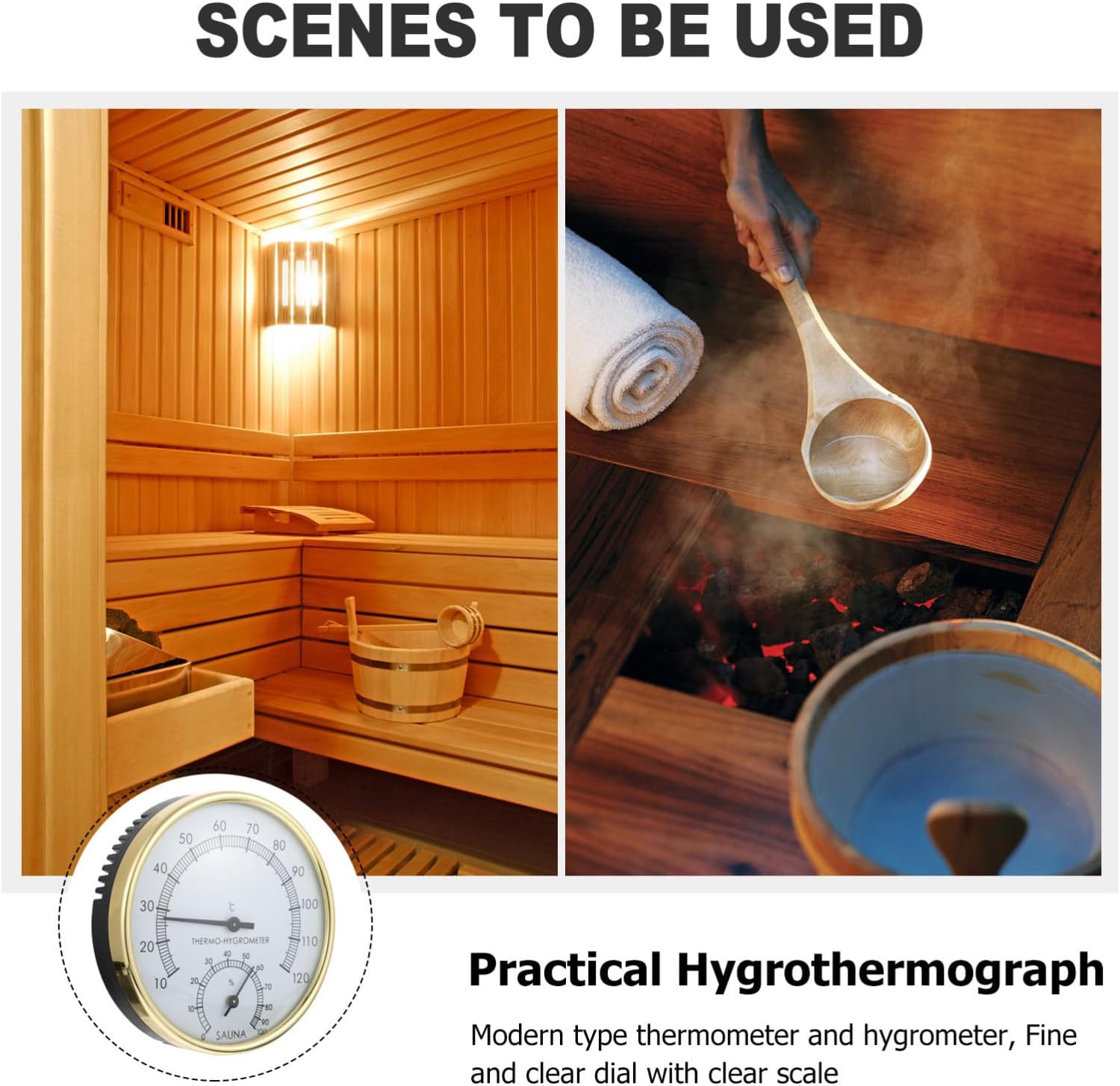 Practical Use Hygrothermograph Easy-to-Read with Sauna Pointer and Flexibility, Abs Material Thermometer Hygrometer for Indoor Terrarium
