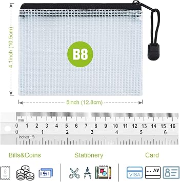 12 Pcs Plastic Mesh Zip File Bags, Waterproof Tear-Resistant Document File Folders, B8 Size Zipper Documents Pouch Document Organizer Bags for School Office Home Travel Storage(54.1 Inch)