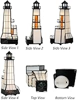 Vista 3 de Bieye L10779 Lighthouse Tiffany Style Stained Glass Accent Table Lamp Night Light with Lookout Platform for Home Decoration (4x6x11, Brown)