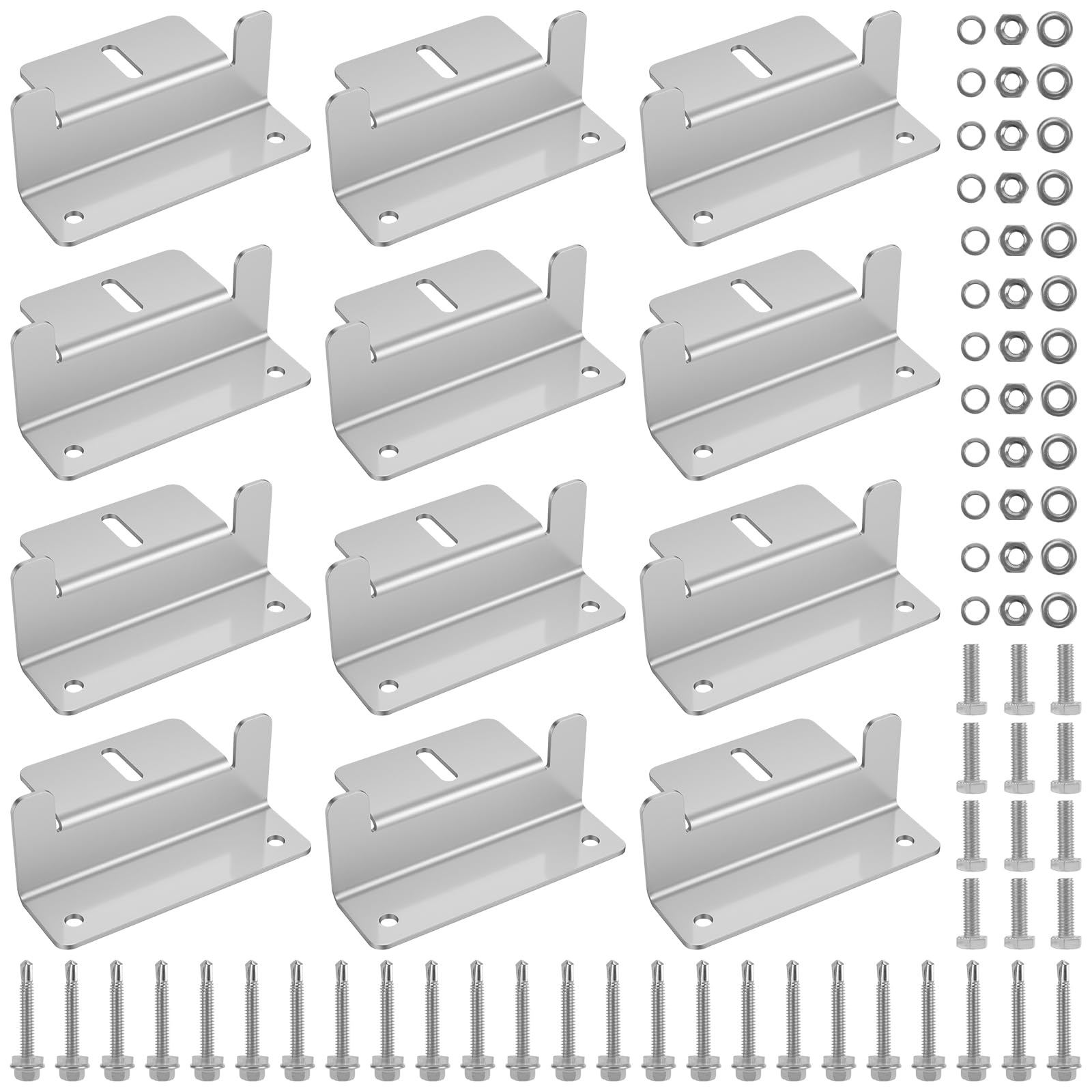 Pingeui Silver 12 Pcs Solar Panel Mounting Brackets, Aluminum Solar Panel Z Bracket With Nuts And Screws, Roof Solar Panel Brackets For Rv, Trailer, Boat, Yacht, Wall And Other Off Gird Installation