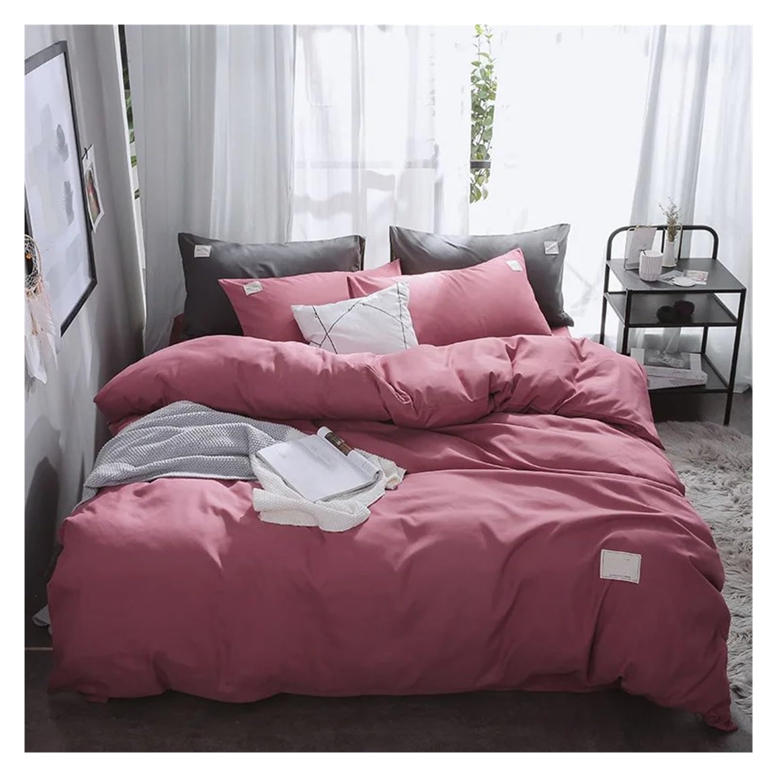 Ensemble de literie en coton avec housse de couette lit double et grand drap gris