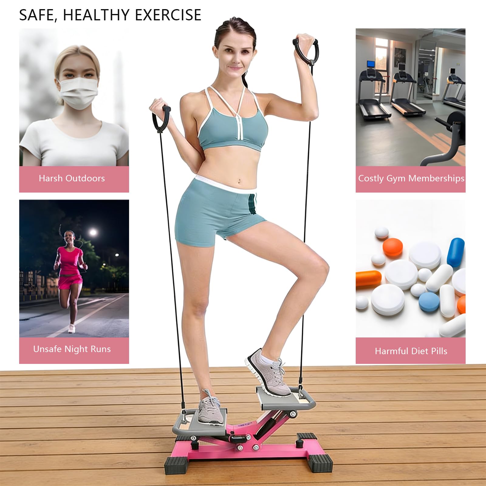 JSDMBD Stepper Fitness Casa Pedana Vibrante Meccanismo di pedalata a V, display LED multifunzionale, asta idraulica, piccolo attrezzo fitness per dimagrire le gambe, per uomini e donne