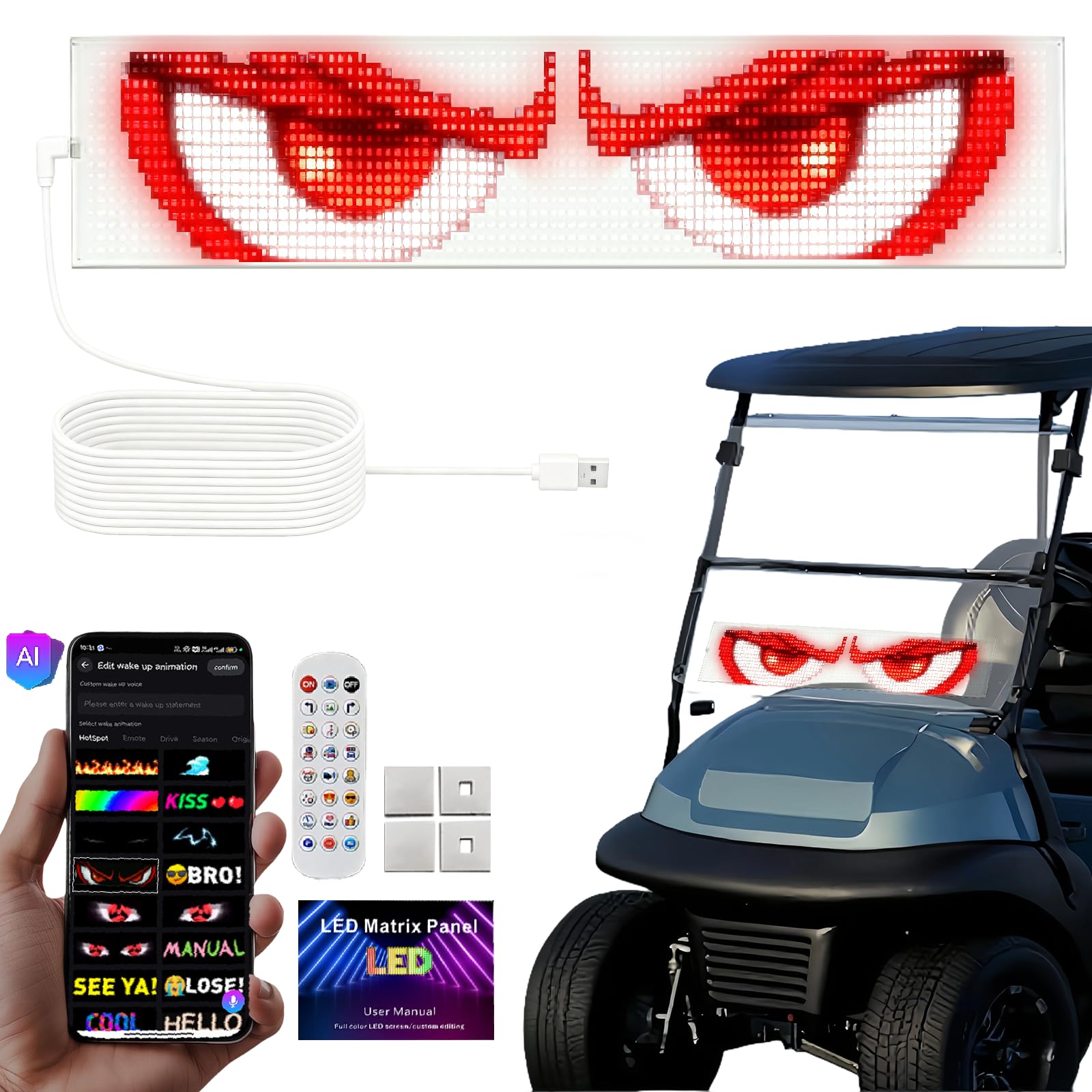 Przezroczysty elastyczny wyświetlacz ekran reklam LED, przewijany jasny znak, Bluetooth, głos AI + aplikacja + pilot zdalnego sterowania, programowalny niestandardowy znak do samochodów, na ślub
