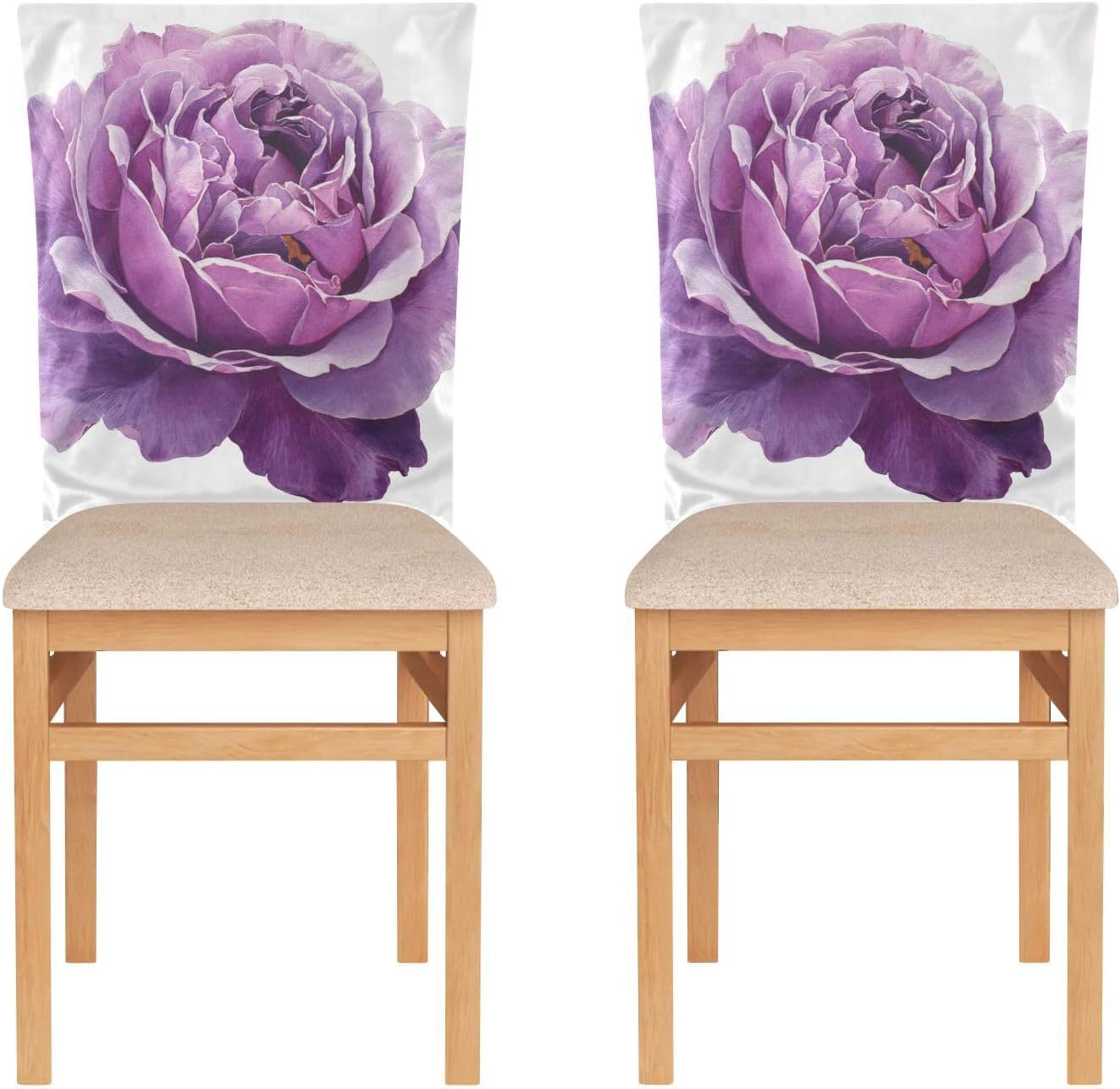 ALAZA Purple Color Roses Chair Back Cover Set of 6, Washable Reusable Removable Chair Slipcovers Decorative Chair Cover for Home Kitchen Wedding Party