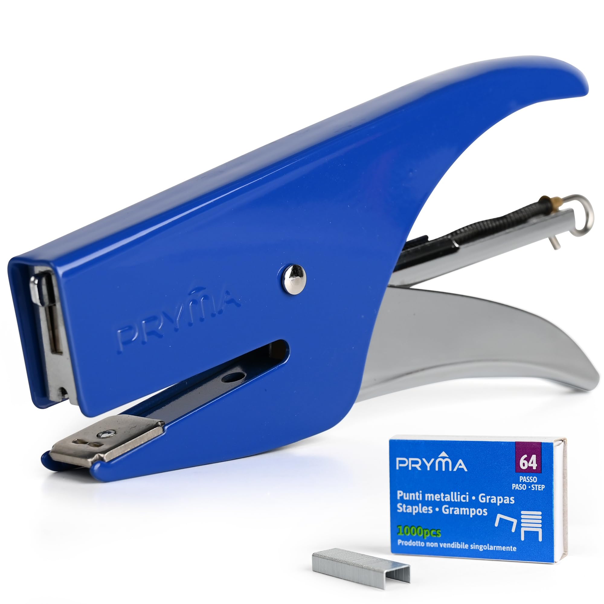 Pryma Cucitrice a Pinza 1000 Punti Metallici Passo 64 Spillatrice Robusta Ufficio Casa Blu