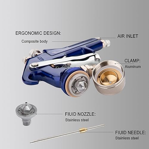 Miniatura 10 de Throohills Juego de pistola rociadora de alimentación de sifón para Piant con boquilla de 1.41.70.079 in, taza de 1000cc y 6 coladores de pintura