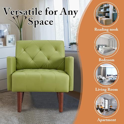 Miniatura 58 de Silla decorativa de piel sintética, sillón moderno de mediados de siglo para sala de estar, silla de lectura, sofá individual, cojín de espuma de