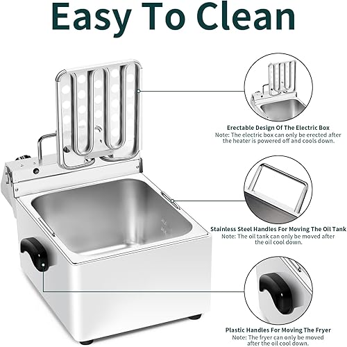 Miniatura 5 de South Base Freidora eléctrica comercial con canasta, temperatura y tiempo ajustables para pollo frito, papas fritas, alas, 110 V, 1750 W (2.65