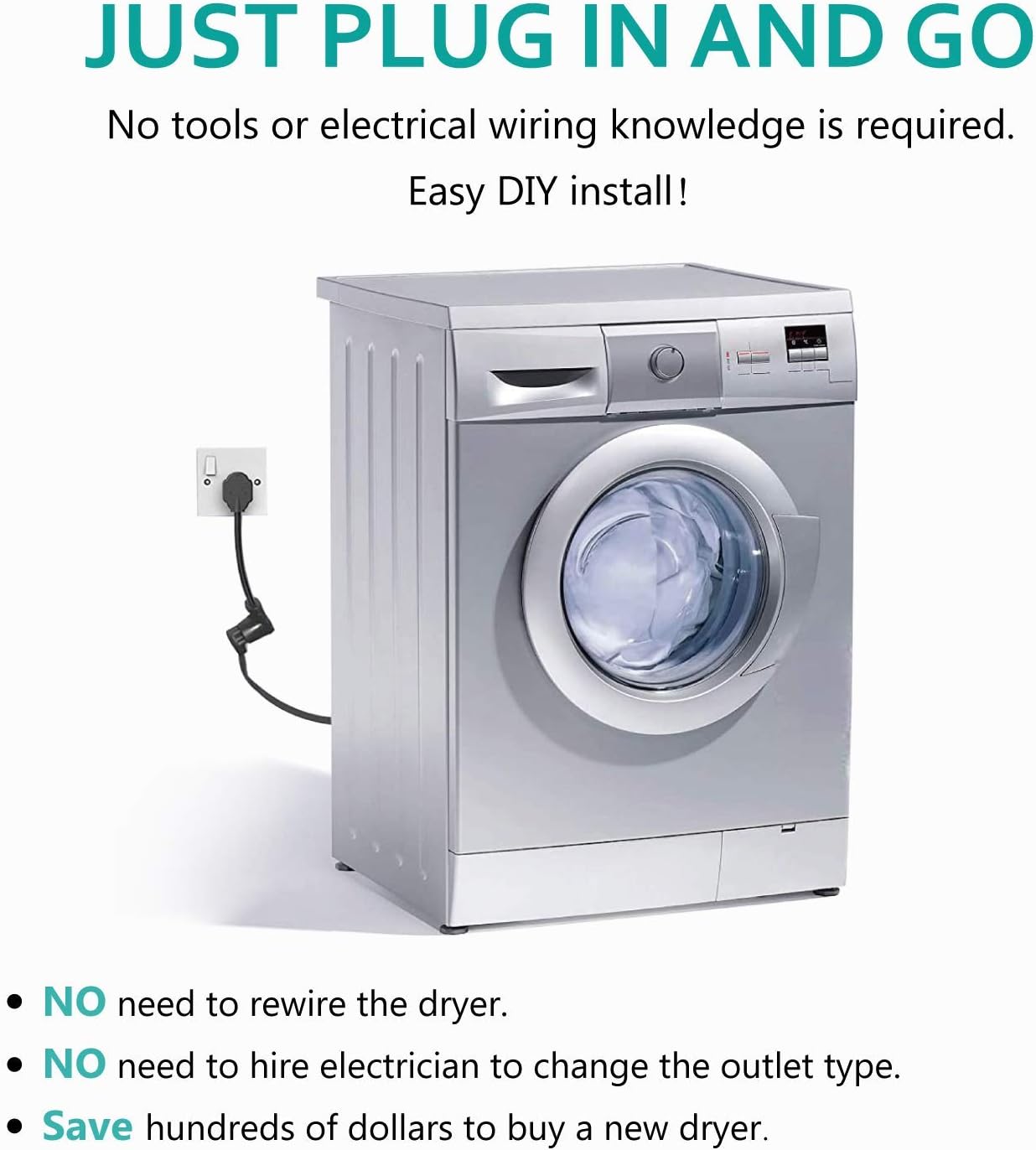 BOEEMI 4 Prong New Electric Dryer Plug Male to 3-Prong Old Dryer Receptacle Female Connector Adapter, NEMA 14-30P to 10-30R 4-Prong Dryer Outlet Adapter, 30A 125/250V 1.5FT, UL Compliant - - 