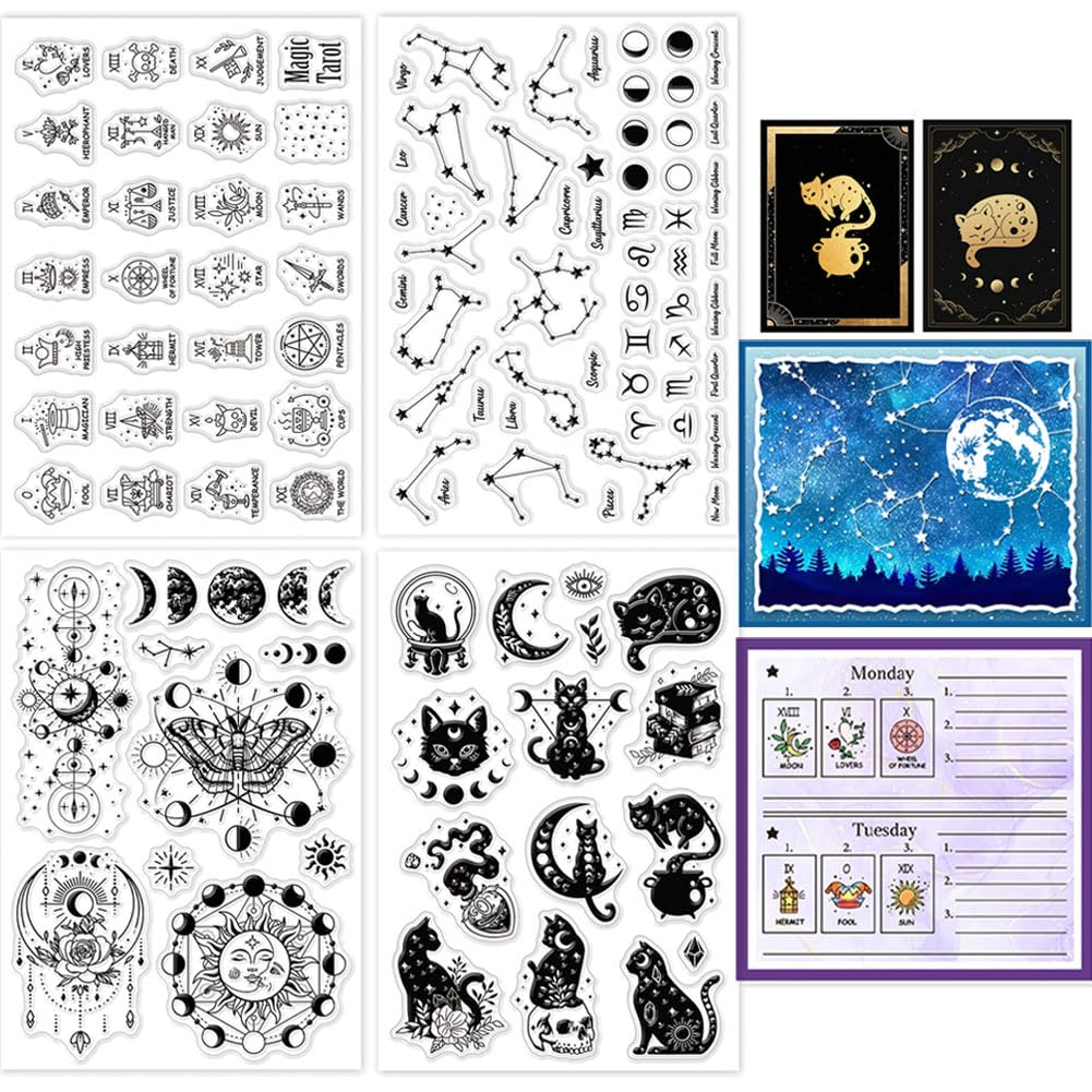 GLOBLELAND Tarot Pattern Clear Stamps Vintage Style Silicone