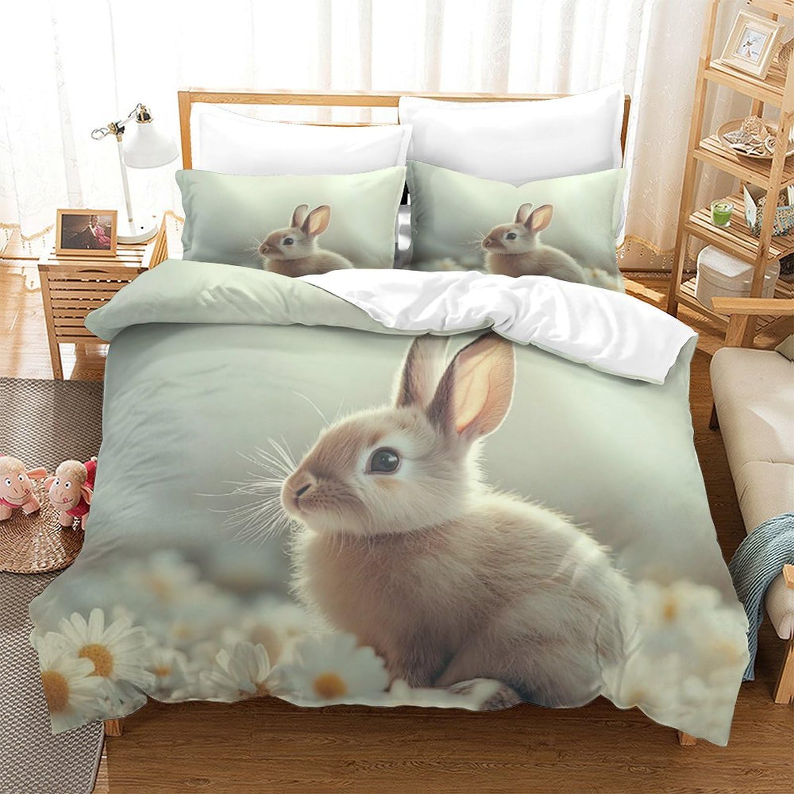 DAFUfbw Rabbits Colorful Quilt Cover Set Hidden Zipper Bunnies Duvet Cover Set with Pillowcases Bedding Set Soft Microfiber Comforter Cover Various Sizes for Kids Adults Double（200x200cm）