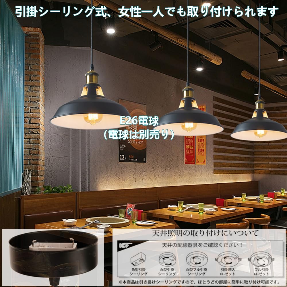 Amazon.co.jp : ペンダントライト レトロ 1灯 レトロ スチール製 口金