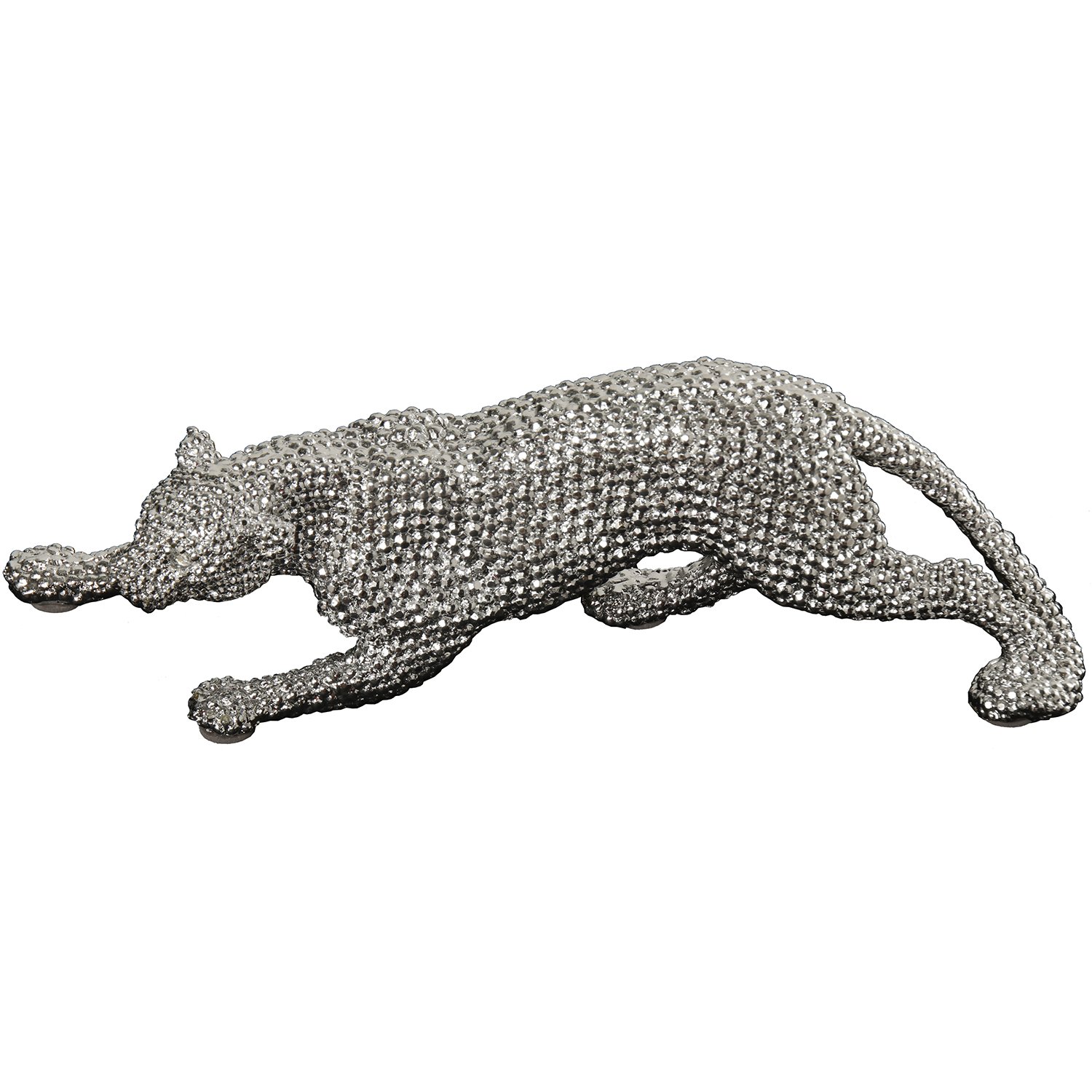Léopard en résine argenté DRW statue design chic pour buffet et bureau
