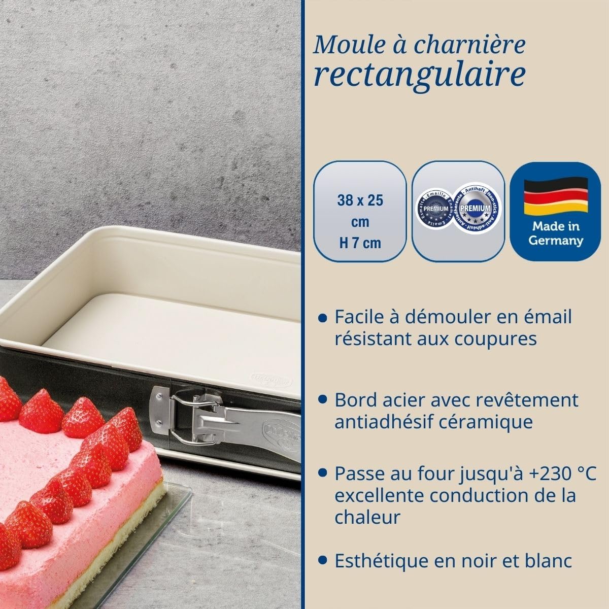 Dr. Oetker 9331050 Kuchenform, rechteckig, mit Scharnier, Springform, Lasagneform, rechteckig, Scharnierform, Stahl, Keramik, 38 x 25 x 7 cm, 2 Stück