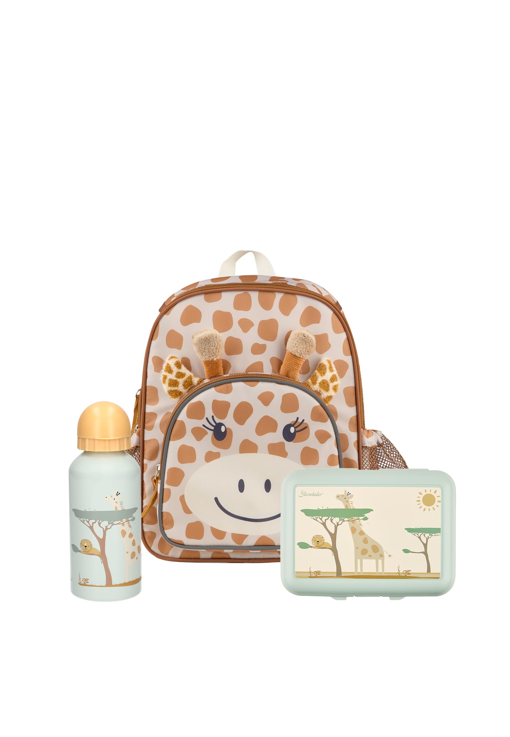 Sterntaler Kindergarten Set Giraffe Kaya – Unisex Multipack mit Giraffen-Motiv – Enthält Kinderrucksack mit Kühlfunktion, Brotdose und Trinkflasche – Farbe Goldbraun