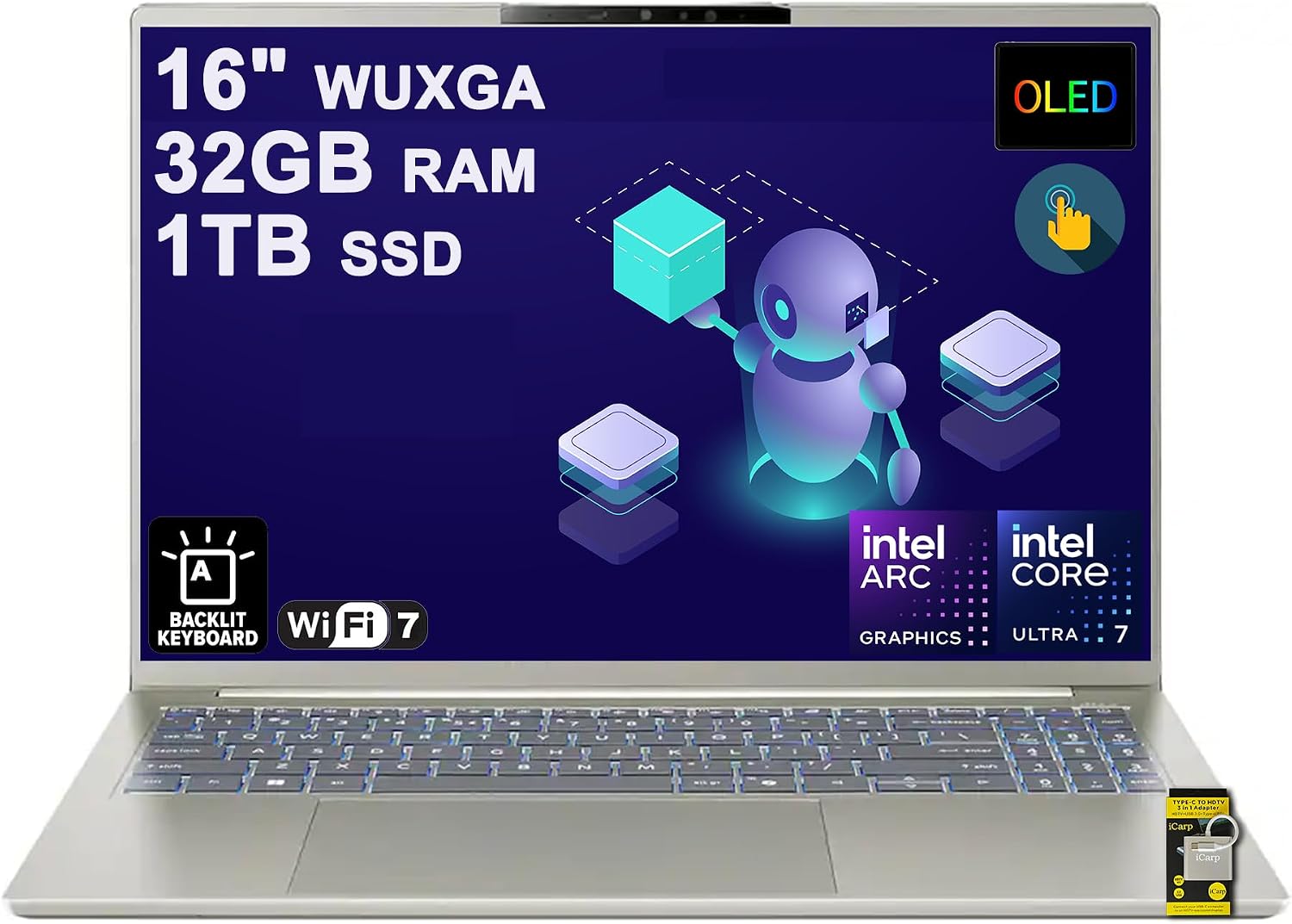 Swift 16 AI Laptop 16" 2k WUXGA OLED Touch Intel 8-core Ultra 7 355 (>Ultra 9 288V Up to 49 Tops) 32GB RAM 1TB SSD Backlit Thunderbolt for Creator Designer Business Professional Win11 ICP Acc