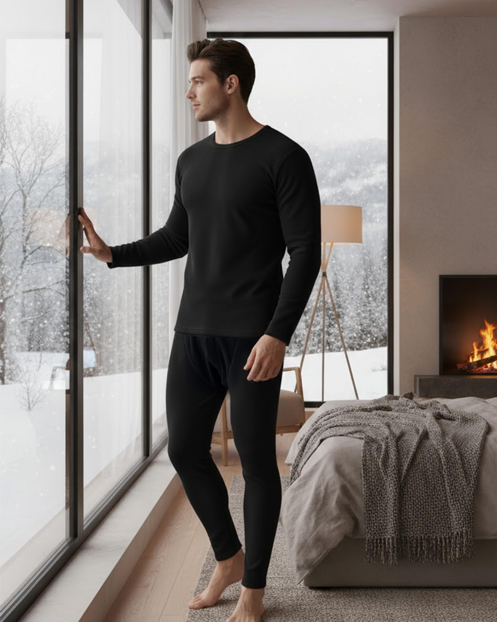 Jecery 3-teiliges Thermounterwäsche für Herren, Basisschicht, lange Unterwäsche, Thermo-Set, Winter-Fleece, Thermo-Top und Unterteil
