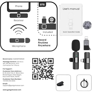 GADGETSWEAR Furry K8 Wireless Lavalier Microphone, Bluetooth Collar Microphone for Type-C Android, Noise Canceling Mic for Vlogging, Clip-On for YouTube (K8 - Single)