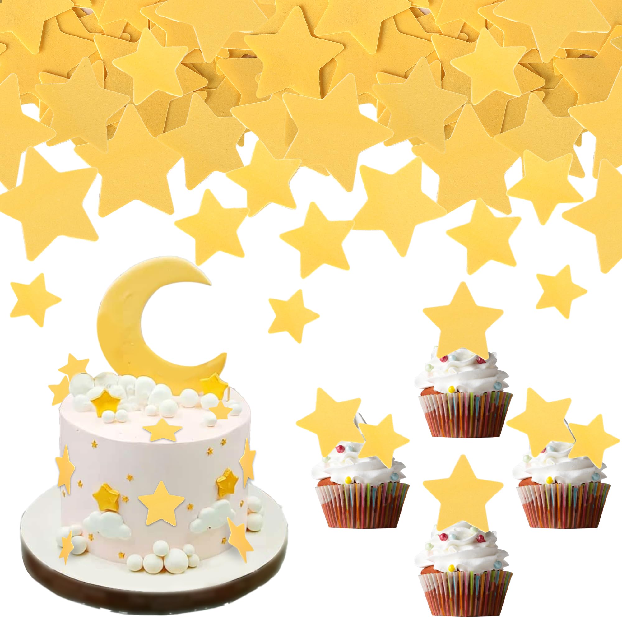 60 Pack Edible Star Cupcake Topper Twinkle Little Star Cupcake Picks Water Paper Little Star Theme Cupcake Decorations for Wedding Engagement Bridal