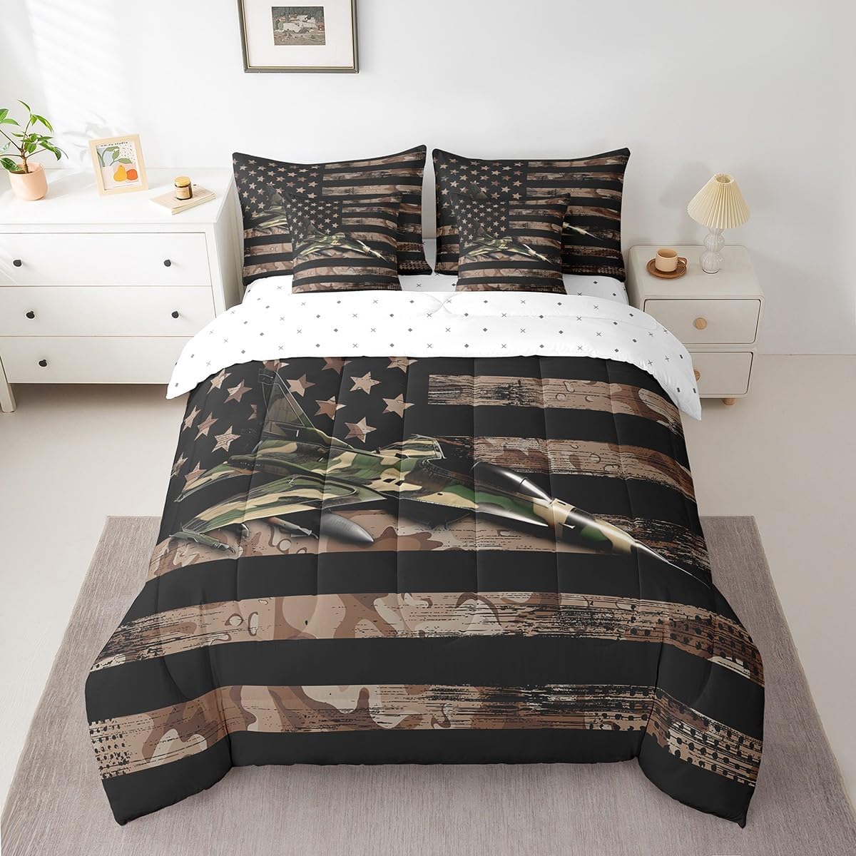 Manfei 7 Pieces Rose Lips Comforter Twin Size, Sexy Mouth Bed Set for Kids Girls, Pink White Grid Plaid Print Bedding(1 Comforter,1 Fitted Sheet,1 Flat Sheet,2 Pillowcases,2 Throw Pillow Cover)