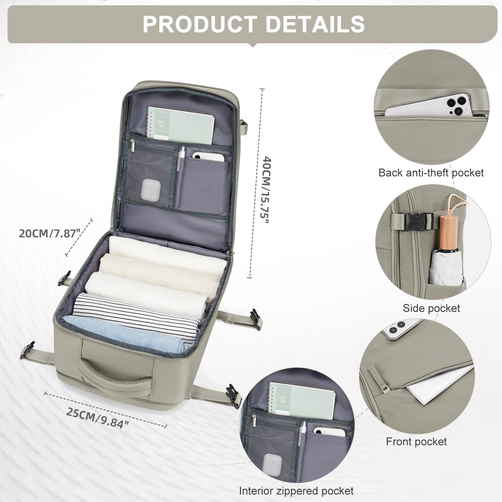 HPLQQ Zaino Bagaglio a Mano Ryanair 40x20x25 Zaino Aereo Borse da Cabina per Easyjet 45x36x20 Zaino da Viaggio donna, Borsa da Viaggio aereo Impermeabile Zaino Casual Porta PC