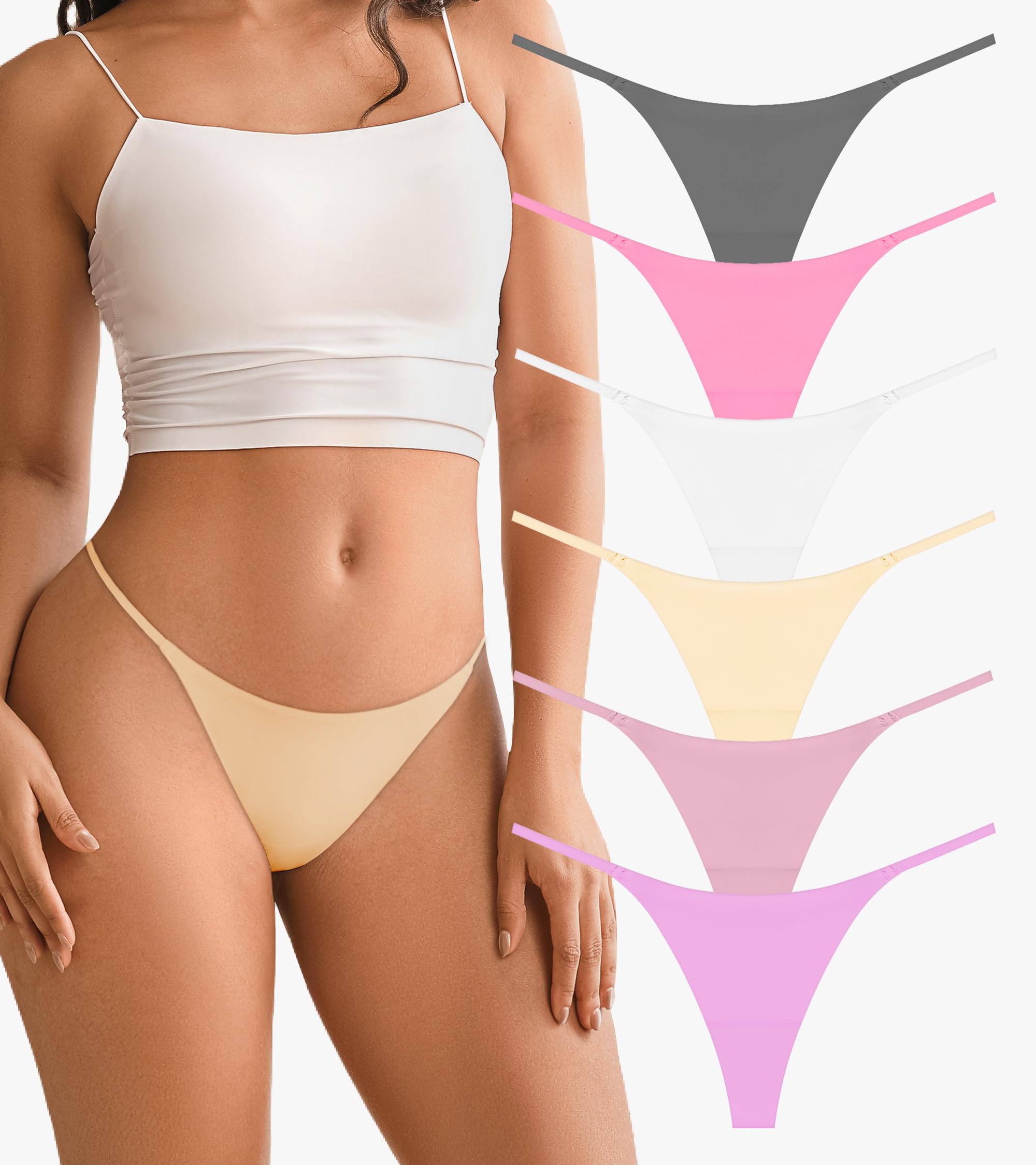 DEANGELMON Seamless G-string Thongs for Women - No Show Thong Underwear Low Rise Stretch Panties Workout Pack