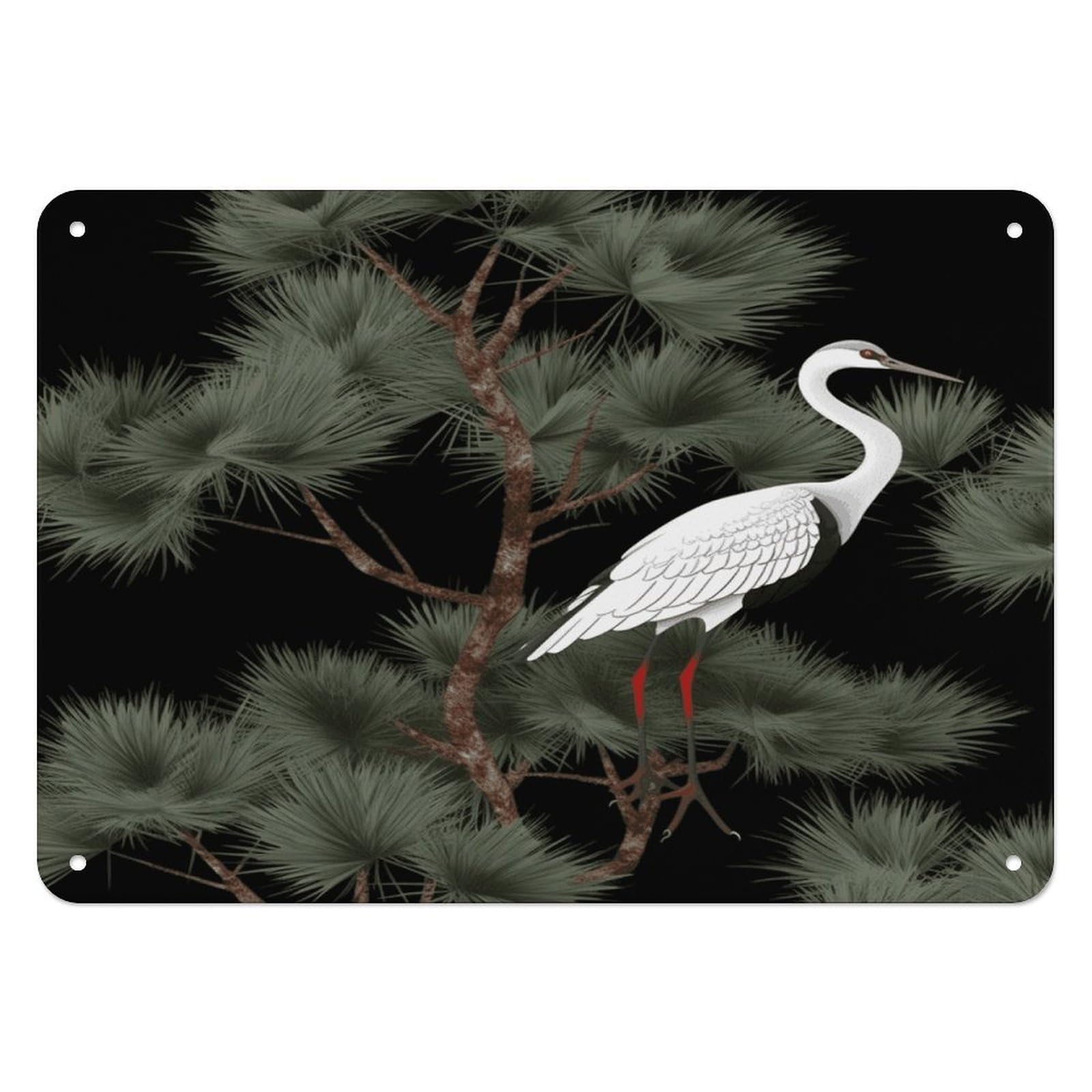Fekiloot Style Japanese Crane & Pine Wall Decor Iron Painting Metal Sign