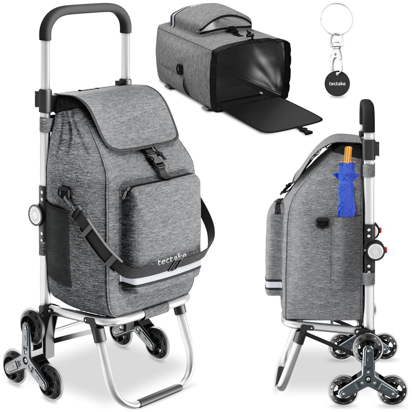 tectake® Carrello Spesa Shopper 3 in 1, Trolley Pieghevole con Borsa Termica per Surgelati, Carrello con Ruote Portatutto, Carrellino Spesa Con Ruote a Stella, Capacità max 30 kg / 56 L - Grigio