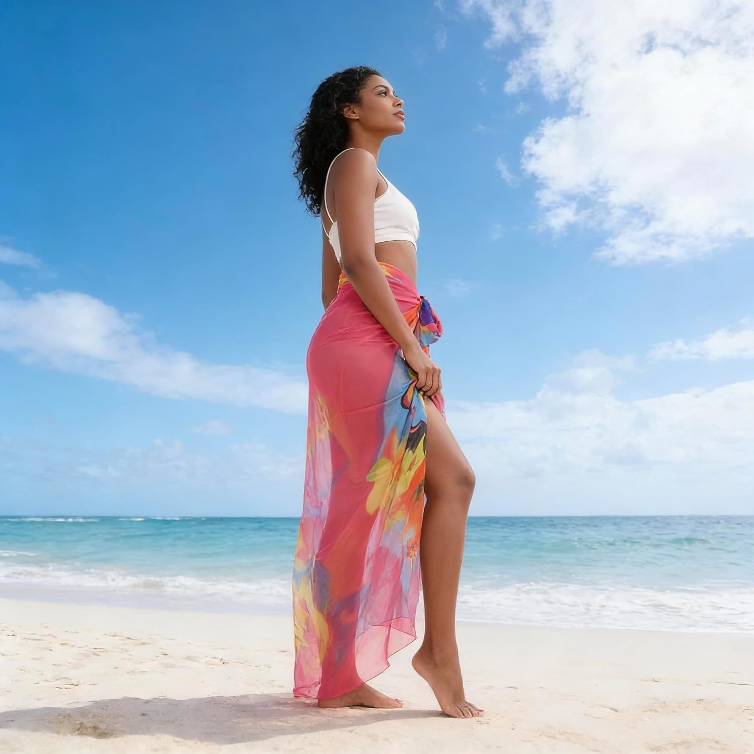 MissShorthair Womens Chiffon Beach Pareos Sarong Sheer Swimsuit Cover Ups Swimwear Bikini Wrap - Image 3