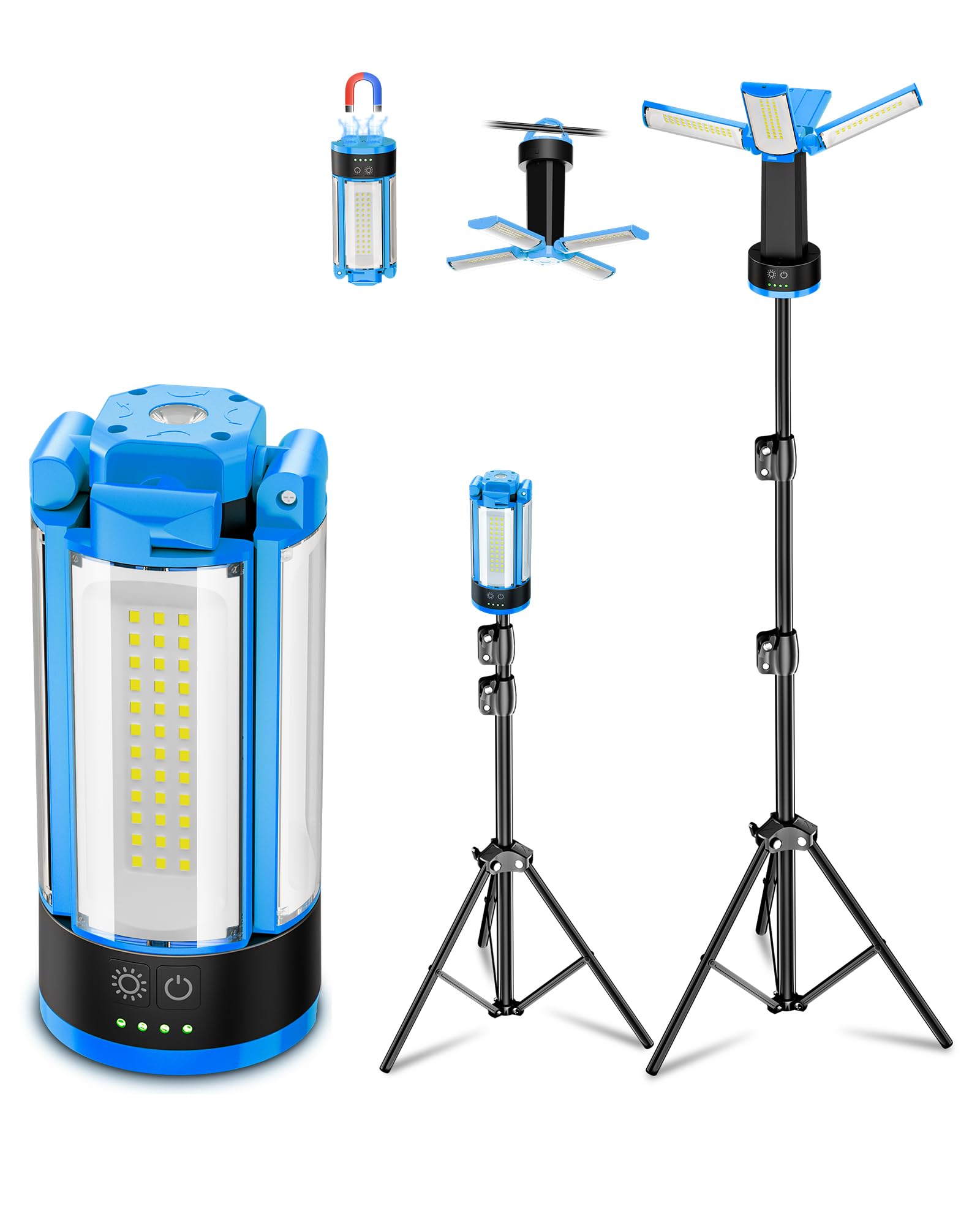 T-SUNiceM 10400mAh Campingleuchte mit Ständer, 4100LM Teleskopstativ Arbeitsleuchte 3 Beleuchtungsmodi, wasserdichte tragbare schnurlose LED-Laterne mit Magnetfuß & Haken für Notfall im Freien