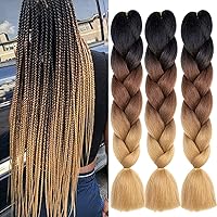 Vista 58 de Xiaofeng Extensiones de cabello trenzado para mujer, 3 paquetes de 100g/paquete (3.53 oz/paquete), 24 pulgadas, alta temperatura, ombré, pelo